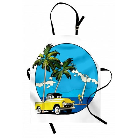 

Retro Apron Graphic Design Nostalgic Chevy Car and a Sailer Guy in the Ocean Palms Vivid Sky Seaside Unisex Kitchen Bib Apron with Adjustable Neck for Cooking Baking Gardening Multi by Ambesonne