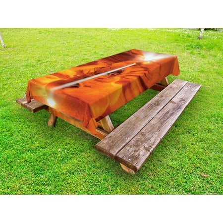 

Americana Outdoor Tablecloth Majestic Scenery Sunbeam Sandstone Antelope Canyon Nature Spirituality Decorative Washable Fabric Picnic Tablecloth 58 X 104 Inches Orange Yellow White by Ambesonne