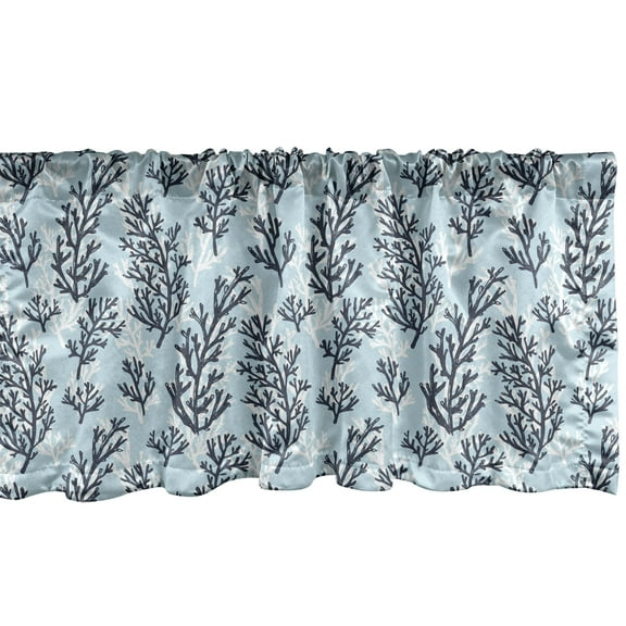 Ambesonne Blue and White Window Valance, Coral Seaweed, 54" X 12", Pale Blue Dark Blue