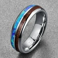 thumbnail image 3 of 6mm Hawaiian Koa Wood Tungsten Rings for Unisex Blue Created-Opal Wedding Band Size 6-12, 3 of 6
