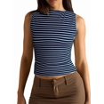 thumbnail image 2 of Tank Tops for Women Summer Boat Neck Sleeveless Casual Basic Ribbed Slim Fitted Shirts Navy Blue XL, 2 of 10