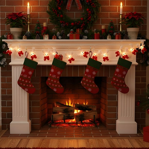 Guirnalda de Luces Navideñas de Muñeco de Nieve de Tela | Luces Colgantes Decorativas para Fiestas y Festivales | Plástico Rojo | 165 Cm | Decoración para Interiores y Exteriores