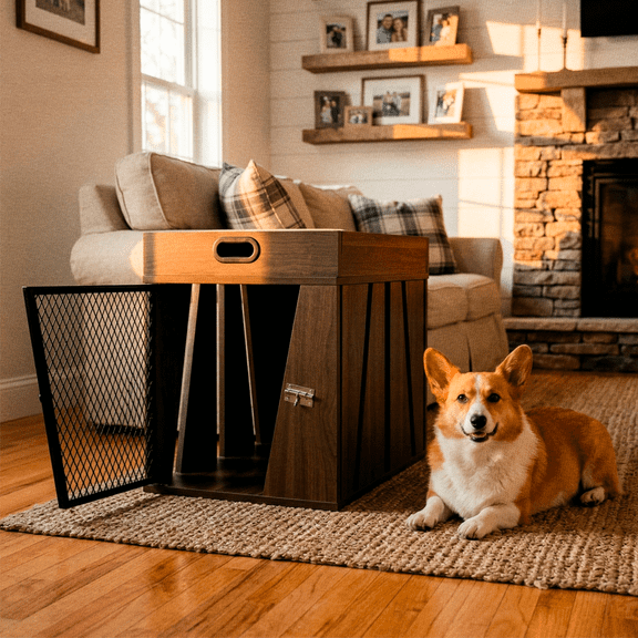 Lucky Kennels Penny Furniture Style Small Dark  Crate, 1-Door, 24" Wood for Dog