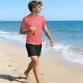 thumbnail image 5 of AHTJRT Boys Swimsuits Crewneck Shirt Swim Tops and Board Shorts Lightweight Summer Rash Guard Short Sleeve Bathing Suits Orange 5-6 Years, 5 of 10