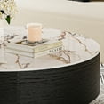 thumbnail image 5 of POVISON 39.37" Modern Drum Coffee Table with Oak Veneer, Sintered Stone Coffee Table with 2 Solid Wood Drawers, Fully Assembled, White, 5 of 7