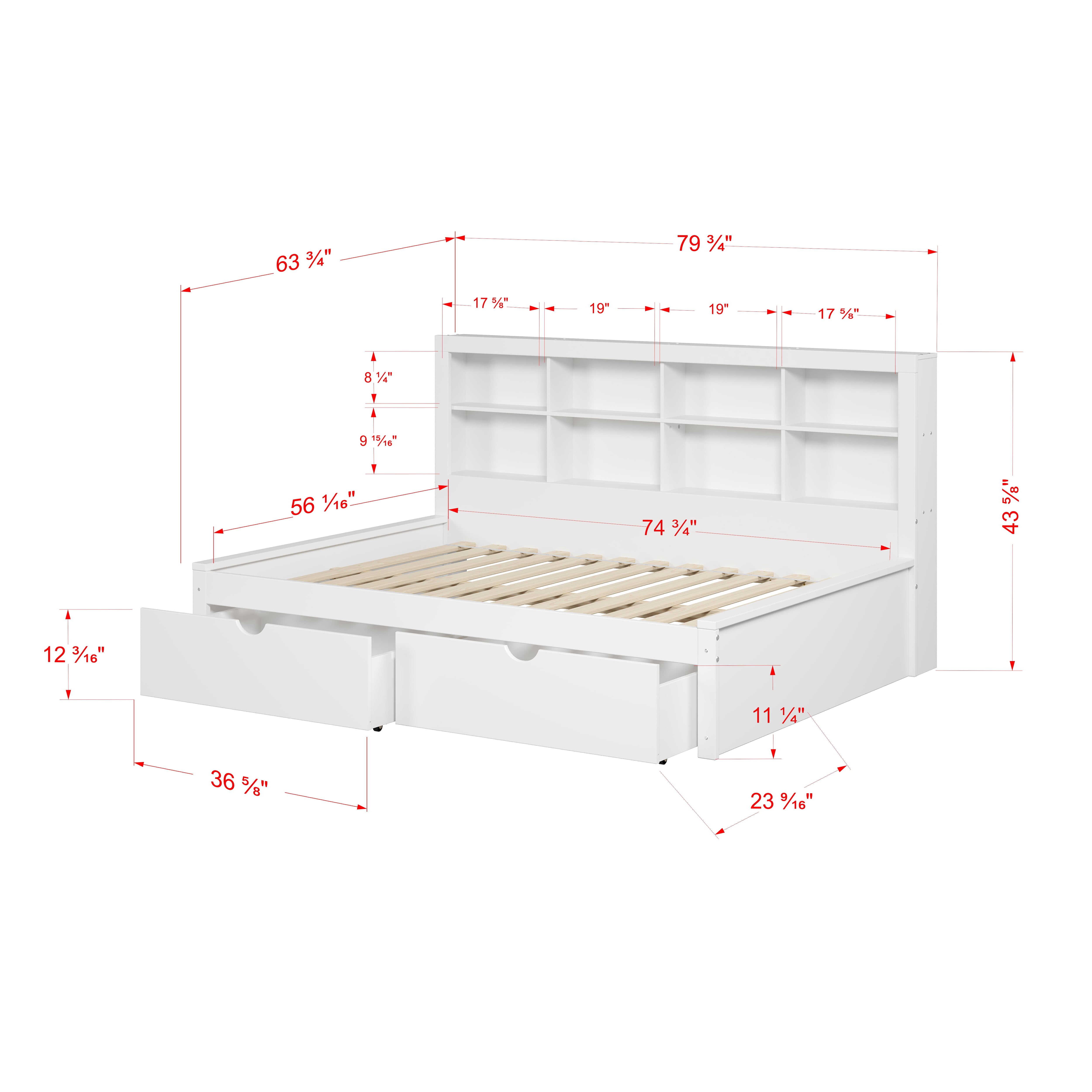 Donco Kids Bookcase Full Daybed with Dual Underbed Drawers, Full, White