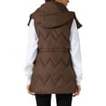 thumbnail image 3 of CHALECO INSPIRADOR CHIC para Mujer Abrigo de Invierno con Capucha, Cierre de Cremallera, Largo Medio, Sin Mangas, Acolchado, Talla M, Color Café, 3 of 6