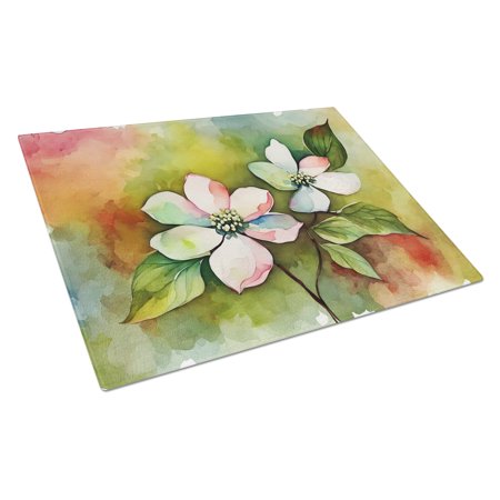 Virginia Dogwood in Watercolor Glass Cutting Board Large 12 in x 15 in