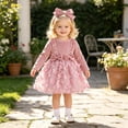 thumbnail image 2 of MEZZALL Girls Long Sleeve Bowknot Solid Color Dress Headbands Set O-Neck Trendy Dresses, 2 of 7