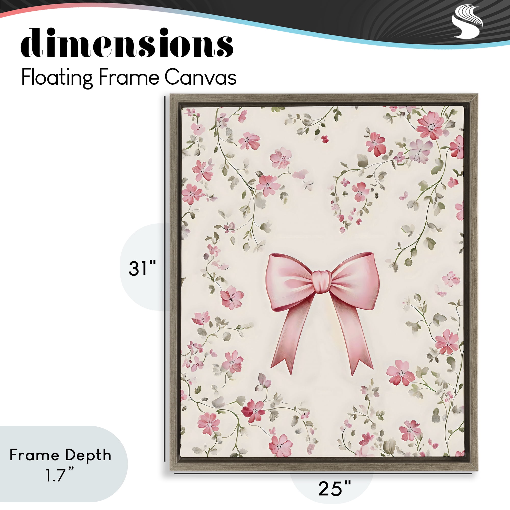 Stupell Industries Girly Ribbon Bow Brown Framed Floater Canvas Wall Art, design by Arlington Prints