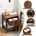 thumbnail image 3 of Wirrytor Wide Fluted Nightstand with Drawer and Open Storage Shelf for Bedroom, Retro Narrow Side Table w/Solid Wood Legs for Living Room, Slim End Table for Small Space, Rustic Brown, 3 of 9