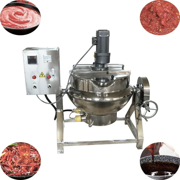 INTBUYING Jacketed Kettle 50L 13.2Gallon Commercial Tilting Jacketed Cooking Soup Jacketed Tilt Kettle Tiltable Jacketed Kettle Stainless Steel Jacketed Pot 220V