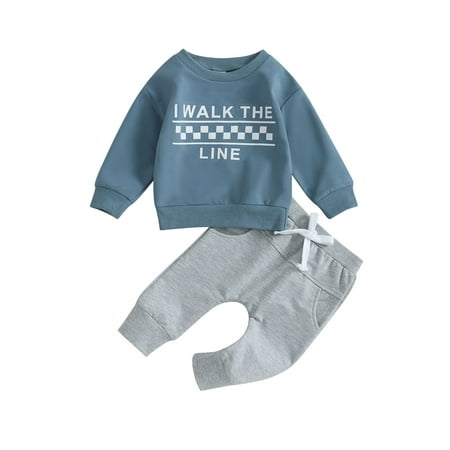 

Canis Fall Outfits for Baby Boys: Letter Checkerboard Print Sweatshirt + Pants Set