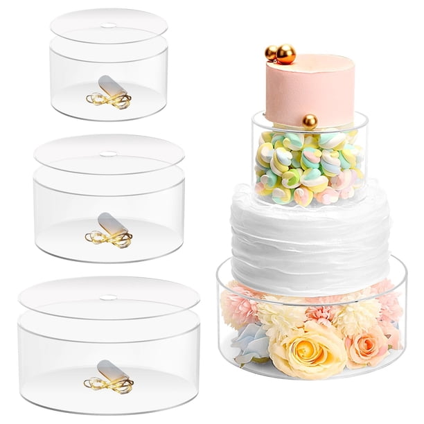 Soporte de acrílico para tartas con tapa, soporte para tartas flotante, transparente, soporte para tartas de cumpleaños, boda, soporte cilíndrico para fiestas (10 pulgadas, 8 pulgadas, 6