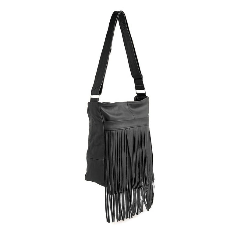 Buckle Bag 120-Black & White Spotted w/ Serape Double Fringe Crossbody
