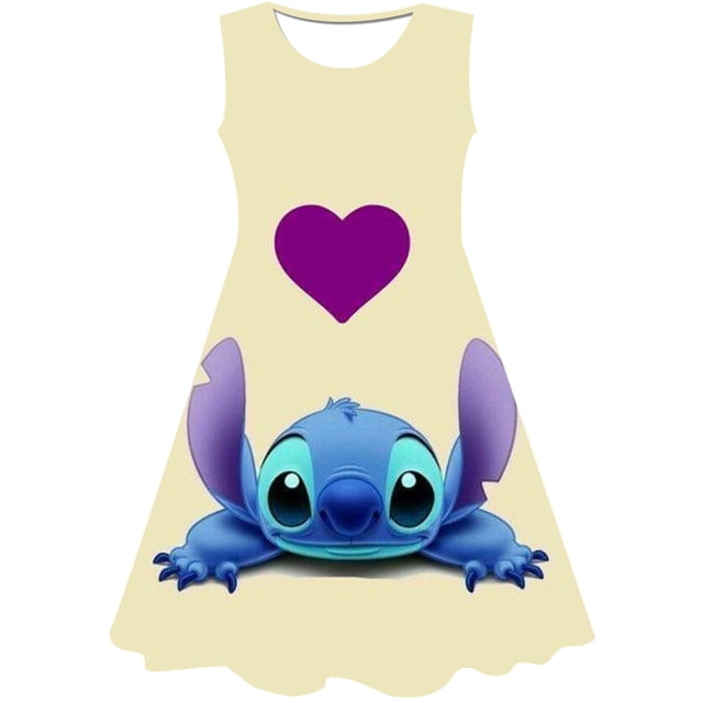 Niñas Stitch princesa vestido chico verano dibujos animados Disney Stitch 3D manga corta vestidos fiesta de cumpleaños vestido sin mangas ropa 7T Gao Jinjia LED