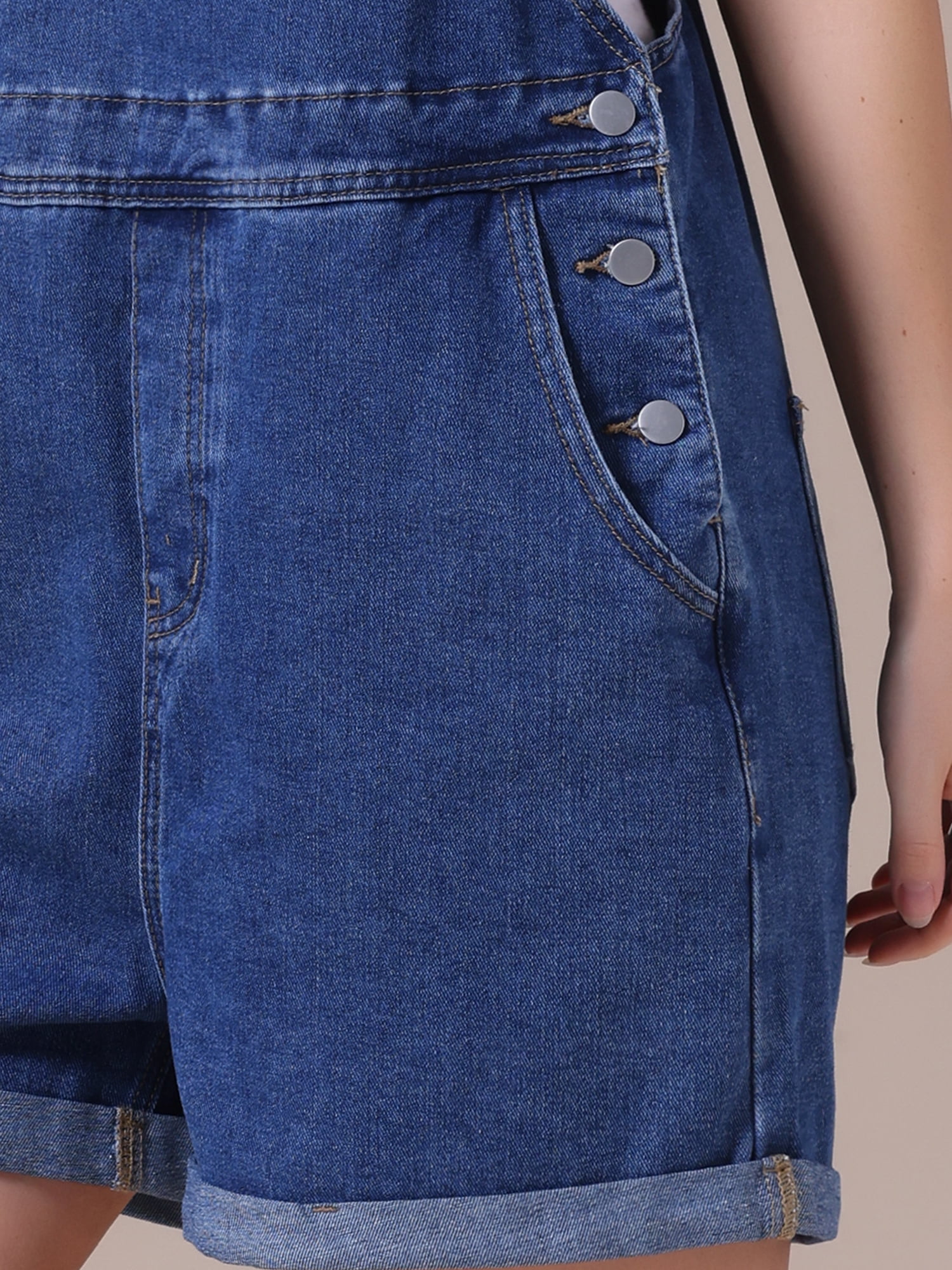 DARING DIVA Women's Denim Loose Fit Summer Jean Romper Jumpsuit L Dark Blue