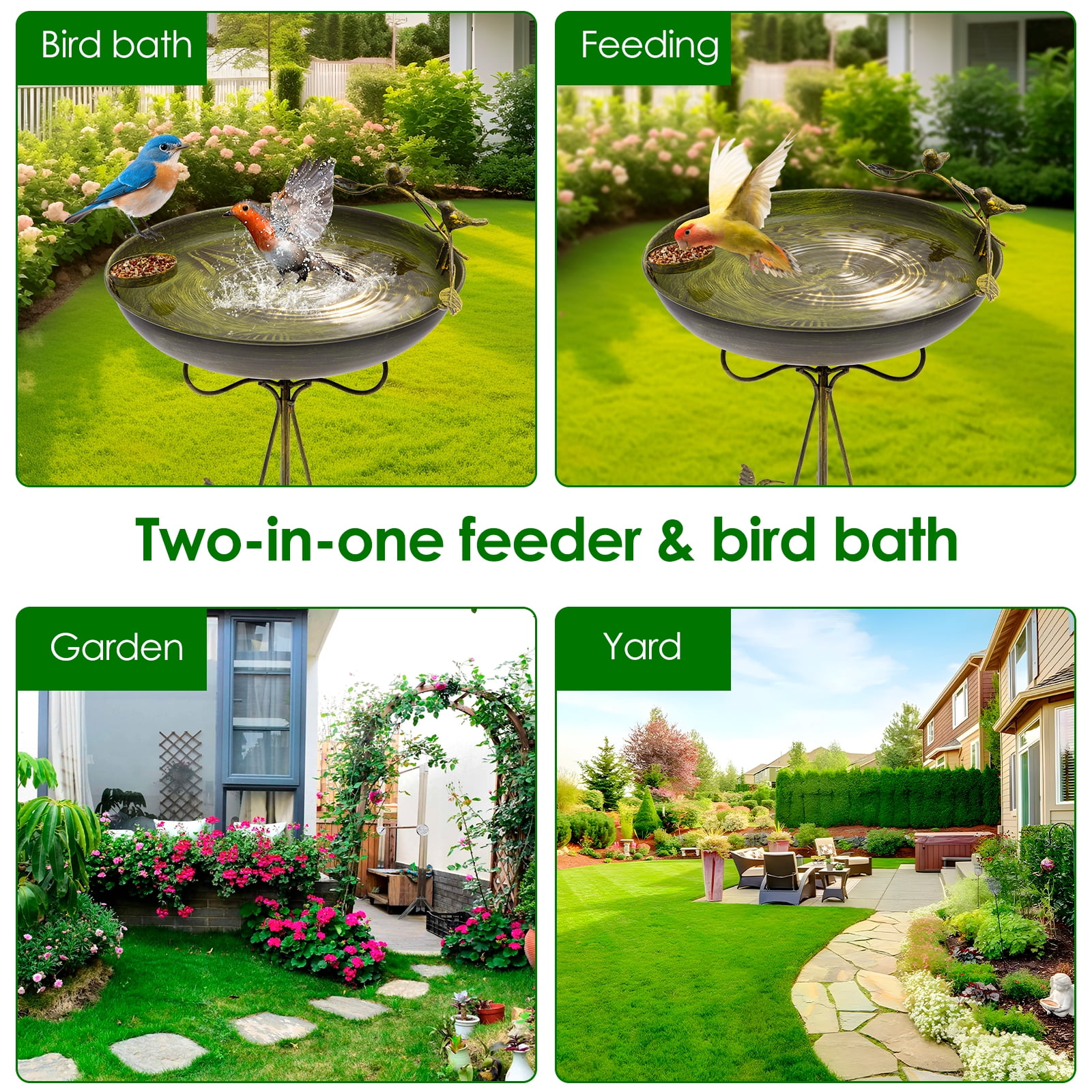 Threns 40" Metal Bird Bath for Outside,Vintage Freestanding Birdbaths & Birdfeeder,Bird Baths Feeder Bowl for Outdoors Garden Patio Yard Lawn Decor
