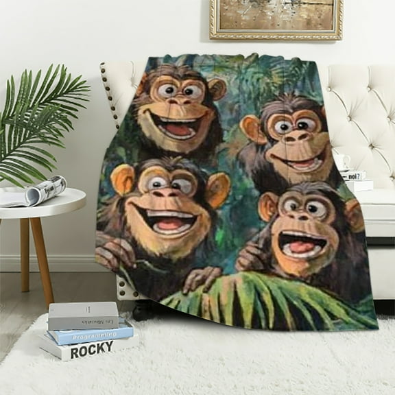 Autua Funny Gorilla Blanket, Cute Cartoon Gorillas Flannel Throw Blankets,Soft Warm Lightweight Cozy Plush Animal Throws for Bedroom Sofa Office Home Decor Gifts for Women Girls 40x50in