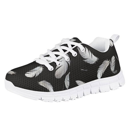 

Pzuqiu Feather Black Sneakers for Kids Girls Size 1 Lightweight Mesh Athletic Running Shoes Comfortable Walking Sport Shoes