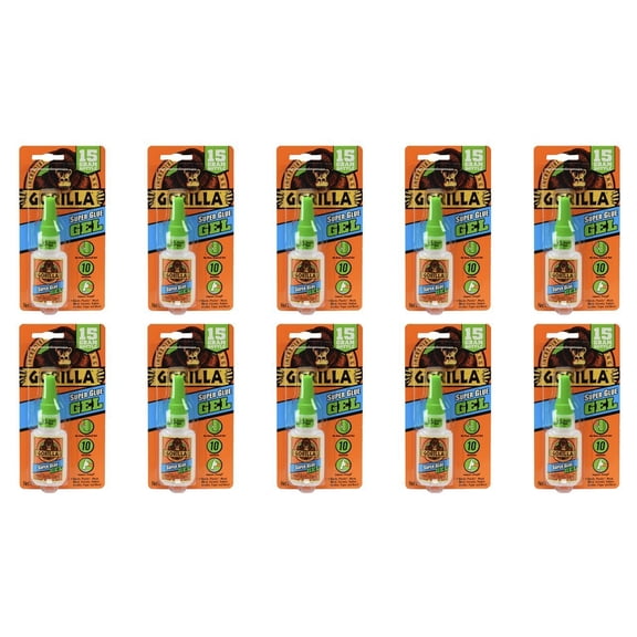 Gorilla Super Glue Gel, 15 Gram, Clear, 10 Pack