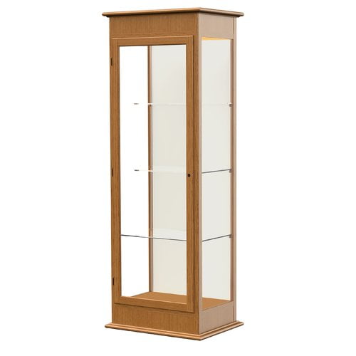 Waddell 792K-PB-MK Varsity 25 x 77 x 18 in. Hinged Door Lighted Tower Display Case, Plaque Back - Carmel Oak