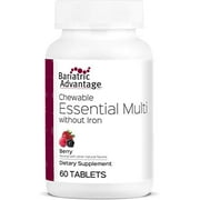 Bariatric Advantage Essential Multi Without Iron, Chewable Multivitamin for Bariatric Surgery Patients, Includes Vitamin B12, C, D and Folate - Berry, 60 Count