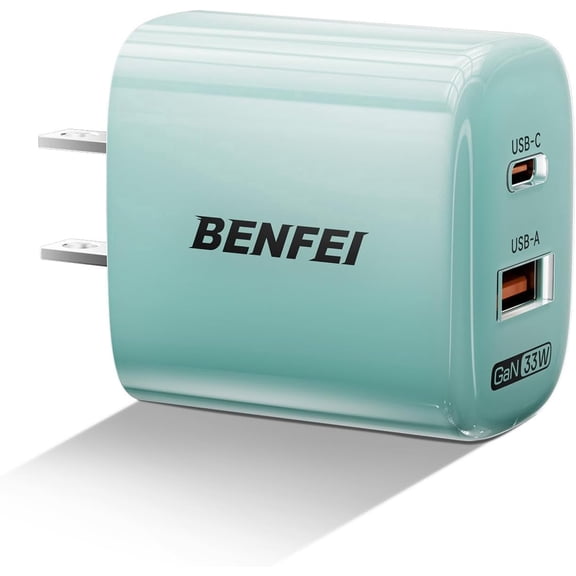 BENFEI 33W GaN USB C Fast Charger, 2-Port Two-Tone Compact Wall Charger Block, Portable Travel Charger for iPhone 17/16/15, Galaxy S25/S24/S23, Pixel 10/9/8, iPad, AirPods, MacBook, Steam Deck