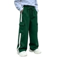 thumbnail image 5 of BXJX Boys Cargo Pants, Elastic Waist Side Stripe Straight‑Leg Multi Pocket Casual Trousers Army Green Size 7-8 T, 5 of 8