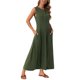 thumbnail image 4 of Vestidos sin mangas para mujer Seta T, con botones, corte acampanado, estilo casual, largos, para el verano, color verde militar, 4 of 6