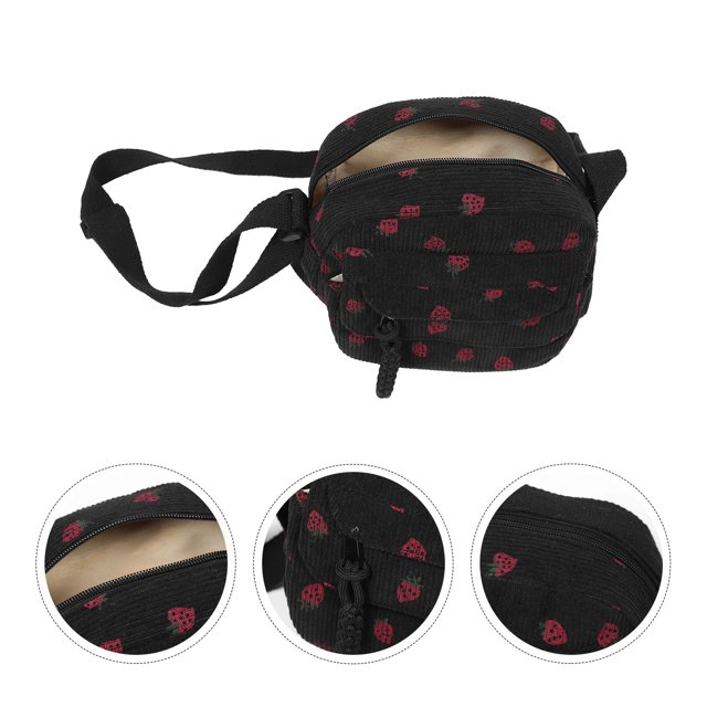 unbranded Cruzado Vintage De Corduroy Negro Con De Fresa Estilo Japonés Para Mujer