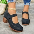 thumbnail image 2 of Rokment Women's Vintage Chunky Block High Heels Mary Jane Dressy Sandals Trendy Casual Hollow out Leather Closed Toe Ankle Strap Ballet Flat Dress Pumps Shoes Summer Fall Black Size 5.5, 2 of 7