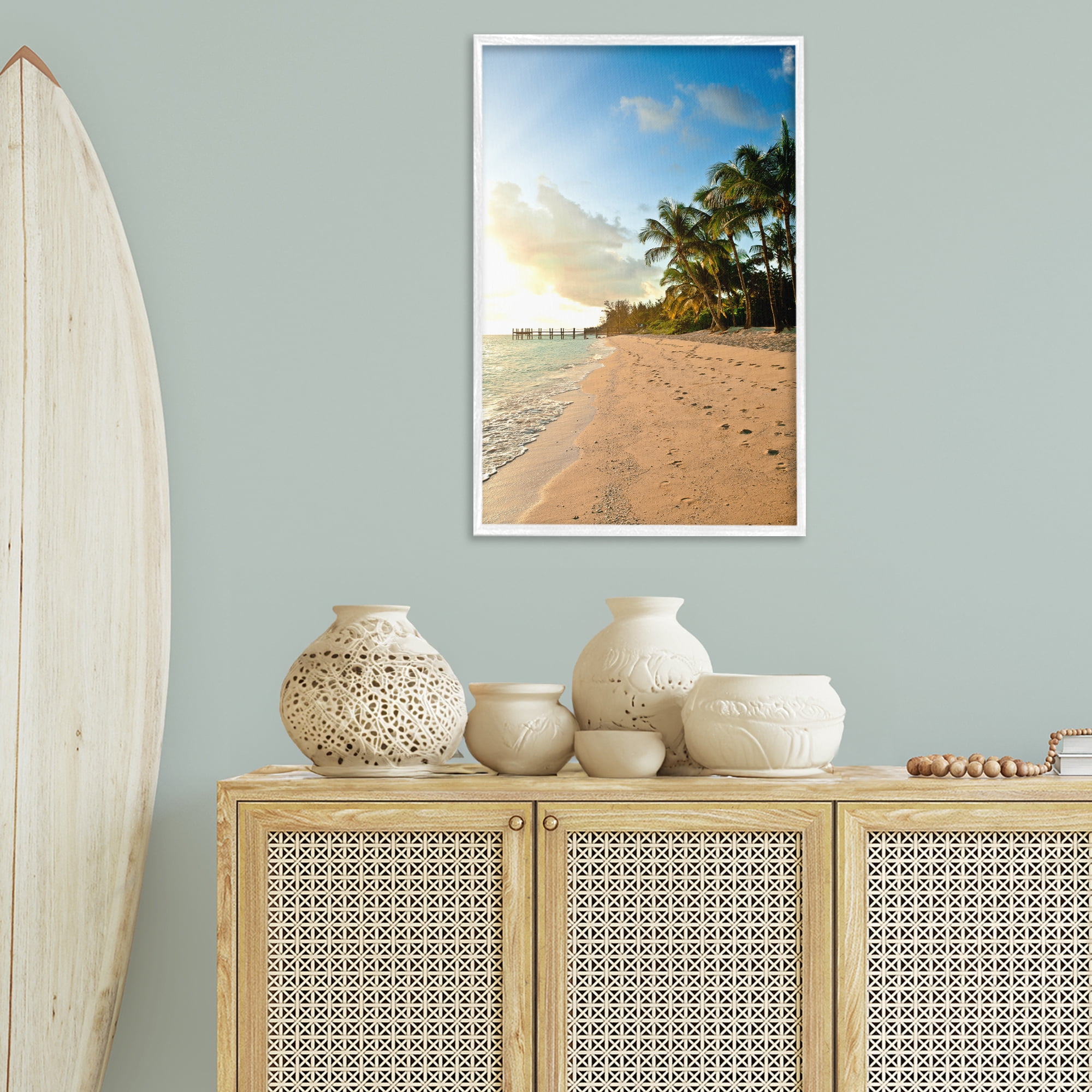 Stupell Industries Sandy Footprints Shore Coastal Photography White Framed Art Print Wall Art, 20 x 30