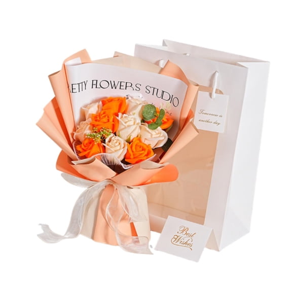 Ramo de flores preservadas Arreglo floral Dura 2-3 años Para siempre Rosa Romántico naranja
