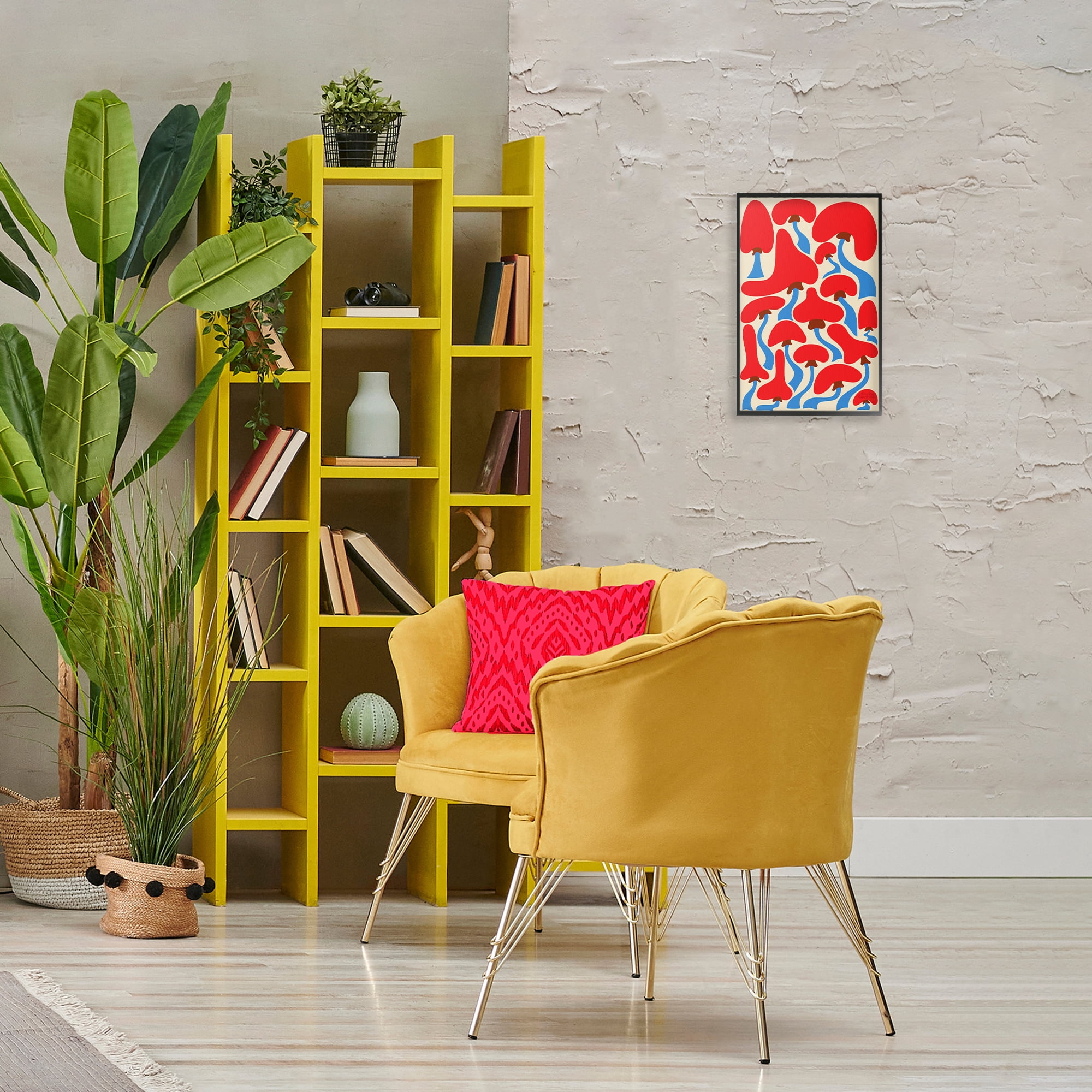 Stupell Industries Groovy Wavy Mushrooms Botanical & Floral Painting Black Framed Art Print Wall Art, 12 x 18