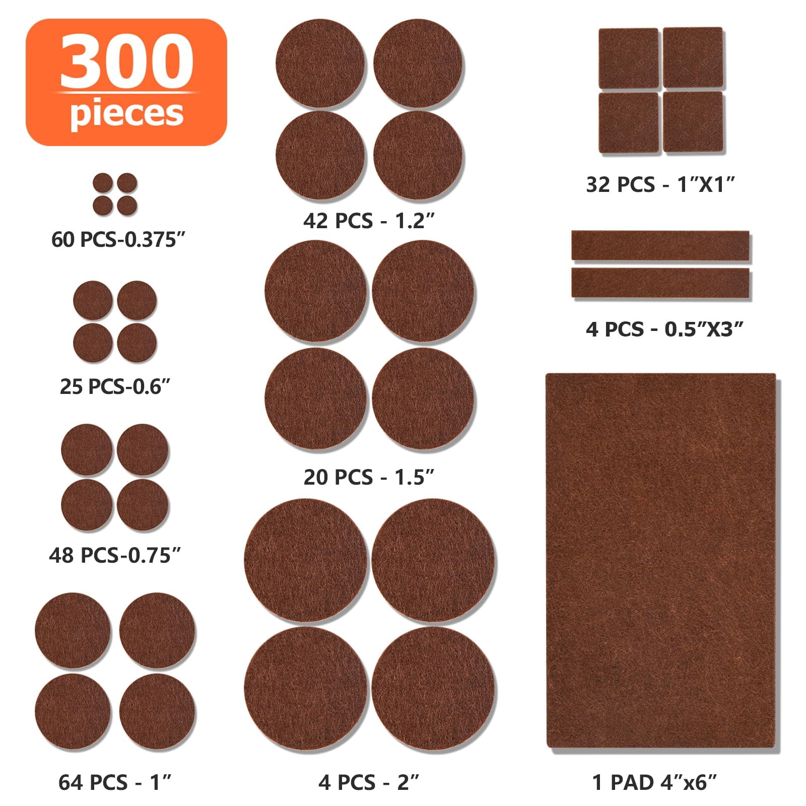 Felt Furniture Pads 300 Pieces  For Hardwood Floors Floor Protectors Brown