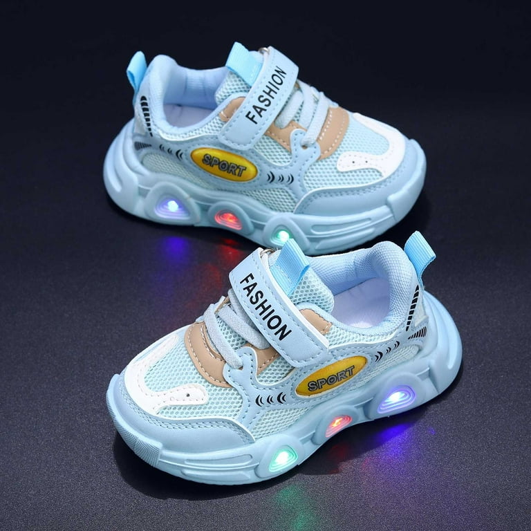 Sngxgn Kids Flash Shoes Cartoon Luminous Led Tennis for Boys Girls Light Up Sneakers Blue 2 2.5 Y