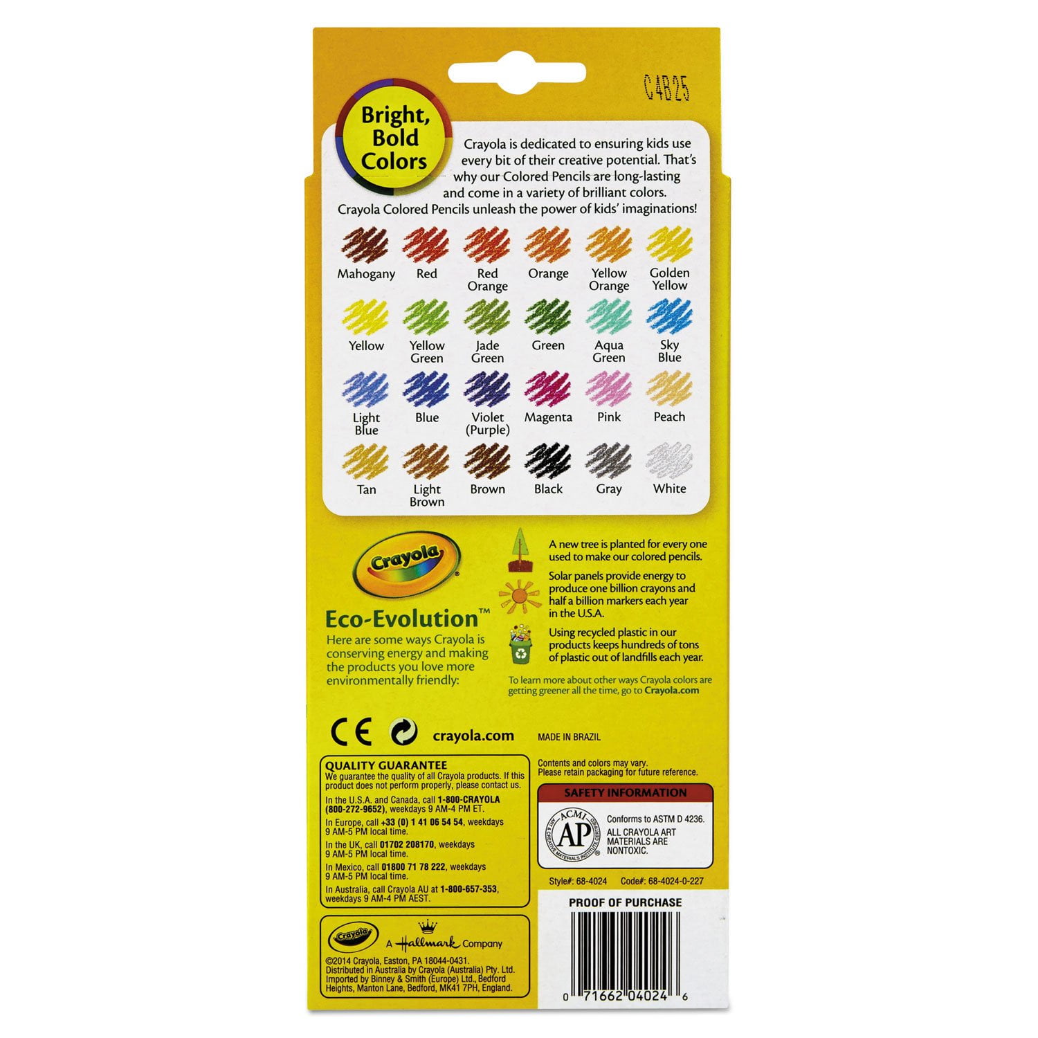 Crayola Colored Pencils Long 24 in a Pack, Case of 36