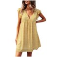 thumbnail image 2 of SMihono Robe Boho d'Été pour Femmes Grande Taille Robe Ample à Col en V en Chiffon Imprimé avec Manches Volantes pour le Printemps et l'Été, 2 of 8