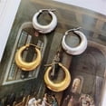 thumbnail image 4 of Hoop Earrings for Women Gifts for Christmas Trendy Gold Earrings CZ Huggie Checkered Chunky Hoop Thick Small Tiny Twisted Silver Star Earrings Dangle(J-Silver), 4 of 4
