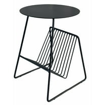 Zeo Side End Table w Magazine Rack, 14 Inch Round Top, Black Metal