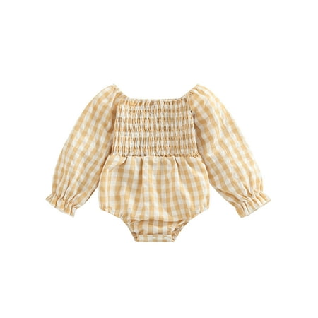 

Farrubbyine8 0-18M Infant Baby Girl Long Sleeve Plaid Print Pleated Fall Casual Romper Jumpsuits