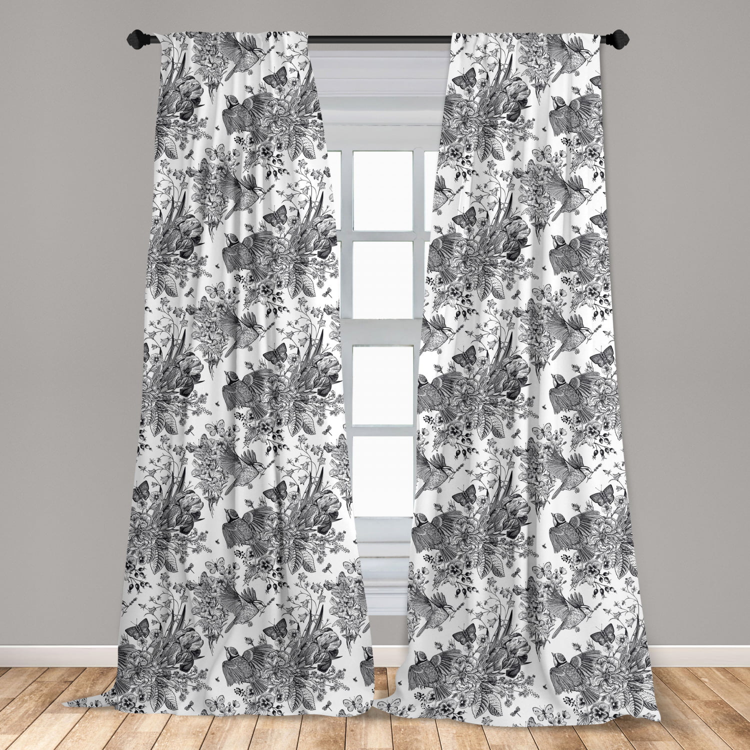 Ambesonne Watercolor Flower Curtains Pale Blue Yellow Black 108 X 90 Vintage Pattern with Poppy Flower with Watercolor Art Effect Living Room Bedroom Window Drapes 2 Panel Set 