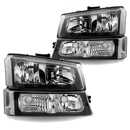 For 2003-2006 Chevy Chevrolet Silverado Avalanche Black Headlights Bumper Lamps