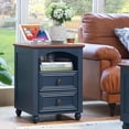 thumbnail image 4 of 18" Farmhouse Night Stand Set 2 with Charger Station, Blue 2 & 3 Drawers Wood Nightstand, Bedside End Table with Storage and Roman Column, Bed Side Tables Cabinet for Bedroom, Living Room, and Closet, 4 of 9