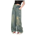 thumbnail image 5 of Xudanell Girls Denim Pants Ripped Girls Baggy Pants Cute Print Plus Size Jeans Baggy Jeans for Kids, 5 of 8