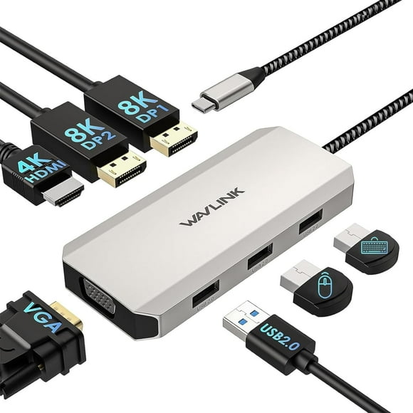USB C Docking Station Dual DP Monitor, Quad Display USB C Docking Station with Dual DP, HDMI, VGA, USB2.0 Ports