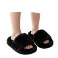thumbnail image 4 of ZHOGXU Kids Girls Fuzzy Slippers Open Toe Soft Sole Warm Indoor House Shoes Cozy Lightweight Footwear,Black,5.5-6 Years, 4 of 6
