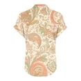 thumbnail image 4 of Jjayotai Women's Floral Printed Short Sleeve Henley V Neck T-Shirt, Casual Flowy Tunic Blouse Tops, Womens Polo Shirts, Oversized Tshirts for Women Beige^1 XXXL, 4 of 5