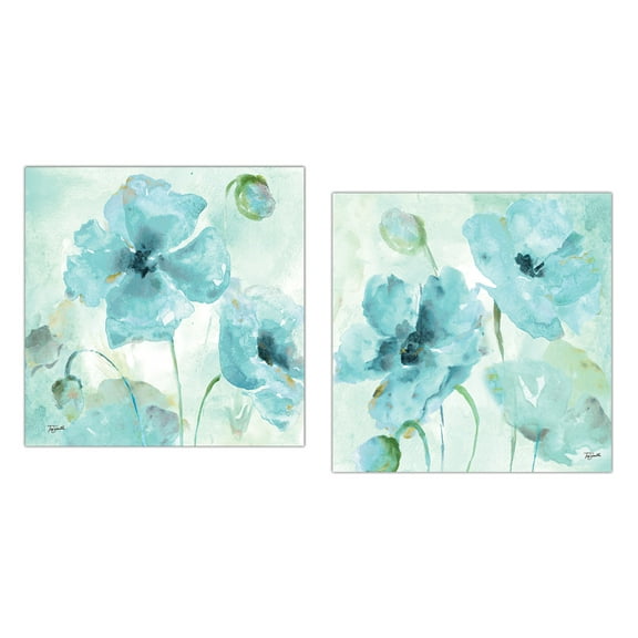 Shades of Blue | Beautiful Watercolor-Style Blue Floral Print Set by Tre Sorelle Studios; Two 12x12in Unframed Poster Prints
